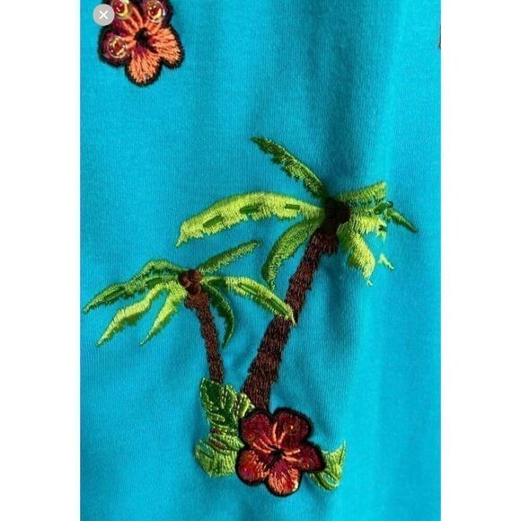 Breckenridge women’s beachy palm tree tropical embroidered sequin top S/XL - Picture 3 of 5
